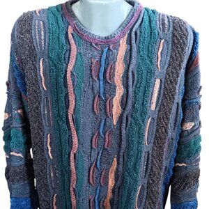 Large Vintage Florence Tricot 90s Coogi Style Sweater Multicolor Medium 3D 90s